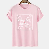 Men's Unisex Tee T shirt Hot Stamping Graphic Prints Hand Plus Size Short Sleeve Casual Tops 100% Cotton Basic Fashion Designer Comfortable Blue Blushing Pink Orange miniinthebox - thumbnail