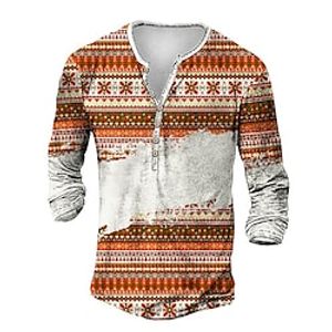 Men's Henley Shirt T shirt Tee Tee Graphic Henley Orange 3D Print Outdoor Christmas Long Sleeve Button-Down Print Clothing Apparel Basic Designer Classic Comfortable Lightinthebox