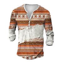 Men's Henley Shirt T shirt Tee Tee Graphic Henley Orange 3D Print Outdoor Christmas Long Sleeve Button-Down Print Clothing Apparel Basic Designer Classic Comfortable Lightinthebox - thumbnail