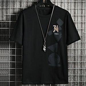 Men's Unisex Tee T shirt Hot Stamping Graphic Prints Geometry Letter Plus Size Print Short Sleeve Casual Tops Cotton Basic Fashion Designer Big and Tall White Black Khaki miniinthebox