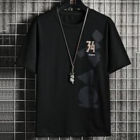 Men's Unisex Tee T shirt Hot Stamping Graphic Prints Geometry Letter Plus Size Print Short Sleeve Casual Tops Cotton Basic Fashion Designer Big and Tall White Black Khaki miniinthebox - thumbnail