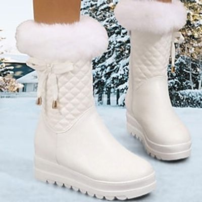 Women's Boots Platform Boots Snow Boots Plus Size Outdoor Work Daily Booties Ankle Boots Winter Platform Wedge Heel Round Toe Casual Comfort Minimalism PU Zipper Loafer Solid Color Plaid Black White Lightinthebox