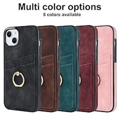 Phone Case For Apple Back Cover iPhone 14 iPhone 13 Pro Max 12 11 SE 2022 X XR XS Max 8 7 Bumper Frame Ring Holder Card Holder Slots Solid Colored TPU PU Leather miniinthebox