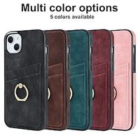 Phone Case For Apple Back Cover iPhone 14 iPhone 13 Pro Max 12 11 SE 2022 X XR XS Max 8 7 Bumper Frame Ring Holder Card Holder Slots Solid Colored TPU PU Leather miniinthebox - thumbnail