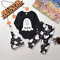 3 Pieces Baby Girls' Fashion Casual / Daily Cotton Anime Print Letter Print Long Sleeve Regular Clothing Set Yellow Black miniinthebox - thumbnail