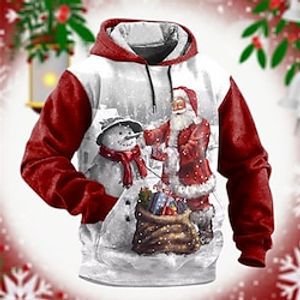 Graphic Santa Claus Merry Christmas Fashion Daily Basic Men's 3D Print Hoodie Pullover Christmas Sports Outdoor Holiday Hoodies White Blue Hooded Front Pocket Print Spring   Fall Designer miniinthebox