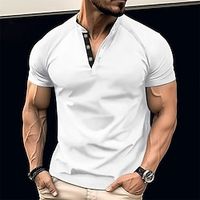 Men's Polo Shirt Waffle Polo Shirt Work Casual V Neck Short Sleeve Basic Modern Plain Button Spring  Summer Regular Fit Black White Navy Blue Blue Dark Gray Gray Polo Shirt Lightinthebox