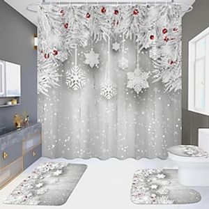 Christmas Snowflakes Shower Curtains, Non-Slip Rugs, Toilet Lid Cover  Bath Mat, Merry Xmas Bathroom Decor, Waterproof Shower Curtain, With 12 Hooks Xmas Decorations Lightinthebox
