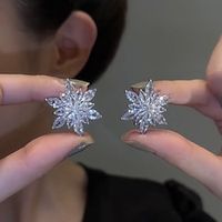 Women's Zircon Stud Earrings Fine Jewelry Classic Precious Flower Shape Stylish Simple Earrings Jewelry Silver For Gift Festival 1 Pair Lightinthebox - thumbnail