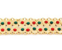 Women's Unique Gold Colour Coin Design Bracelet with Red and Green Stones and Lobster Clasp (A197242)