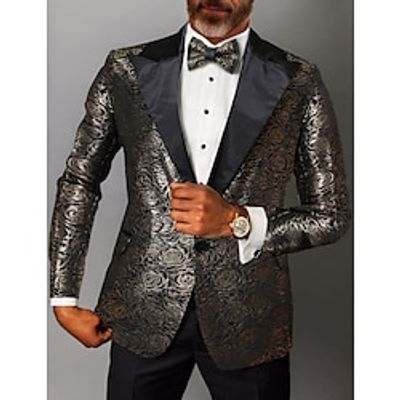 Men's Party Blazer Jacket Rose Floral Regular Slim Fit Printing Single Breasted One-button Black Gold Red Blue Fashion 2023 Lightinthebox