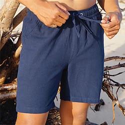 Men's Linen Shorts Summer Shorts Beach Shorts Pocket Drawstring Elastic Waist Plain Comfort Breathable Short Holiday Vacation Beach Linen Cotton Blend Hawaiian Boho Navy Blue Lightinthebox