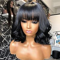 Synthetic Wig Curly With Bangs Wig Short Natural Black Synthetic Hair 14 inch Women's Classic Exquisite Fluffy Black miniinthebox - thumbnail