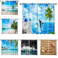 2 Panels Set Blackout Curtains Summer Beach Design Thermal Insulated Curtains for Bedroom Living Room Modern Grommet Window Drapes Curtain Drapes miniinthebox - thumbnail