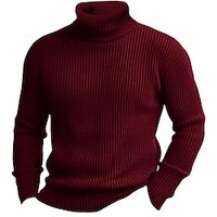 Christmas Sweater Men's Pullover Sweater Jumper Knit Sweater Ribbed Knit Regular Basic Plain Turtleneck Keep Warm Modern Contemporary Daily Wear Going out Clothing Apparel Fall Winter Black Wine Lightinthebox - thumbnail