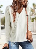 Women's Solid Hem Drawstring Loose Casual Long Sleeve Retro Shirt