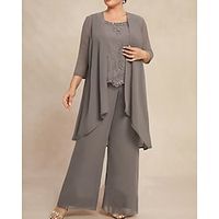 Women's Plus Size Tops Plus Size Set Solid Color 34 Length Sleeve Square Neck Casual Daily Vacation Chiffon Fall Winter Gray Lightinthebox - thumbnail