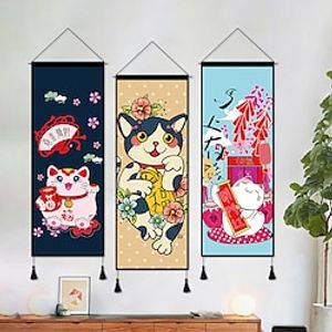 Japan Lucky Cats Woven Bohemian Wall Tapestry Art Decor Blanket Curtain Hanging Home Bedroom Living Room Decoration Nordic Cotton Linen Tassel miniinthebox