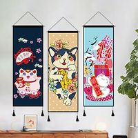 Japan Lucky Cats Woven Bohemian Wall Tapestry Art Decor Blanket Curtain Hanging Home Bedroom Living Room Decoration Nordic Cotton Linen Tassel miniinthebox