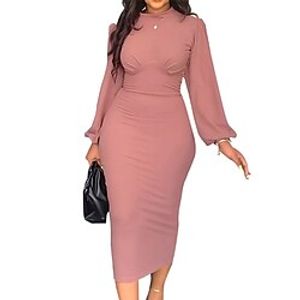 Women's Bodycon Sheath Dress Midi Dress Black Pink Red Long Sleeve Pure Color Mesh Summer Spring Stand Collar Elegant Winter Dress Fall Dress Slim 2023 S M L XL miniinthebox