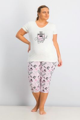 Womens Plus Size Beautiful Me Print Shirt and Pajama Pants  Blush/White