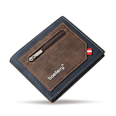 Men's Wallet Credit Card Holder Wallet PU Leather Office Daily Zipper Large Capacity Color Block Dark Brown Blue Coffee miniinthebox