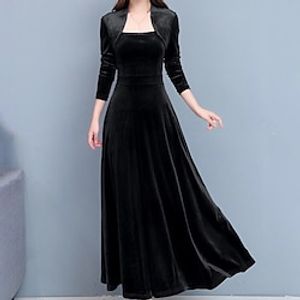 Women's Party Dress Velvet Dress A Line Dress Long Dress Maxi Dress Black Wine Dark Green Long Sleeve Pure Color Ruched Winter Fall Spring Square Neck Stylish Winter Dress Daily 2023 M L XL miniinthebox