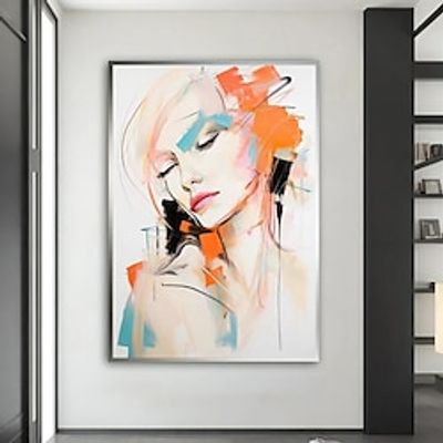 Girl Portrait Painting Fashion Woman Handpainted Abstract Figure Minimalist Wall Art for Living Room Bedroom Decor No Frame Lightinthebox
