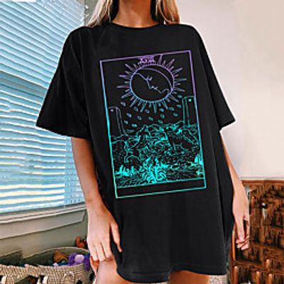 Women's Painting T shirt Galaxy Print Round Neck Basic Tops Blue White Black miniinthebox