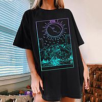 Women's Painting T shirt Galaxy Print Round Neck Basic Tops Blue White Black miniinthebox - thumbnail