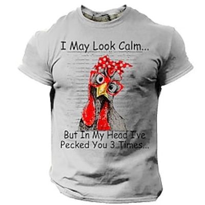 Graphic Animal Chick Daily Designer Retro Vintage Men's 3D Print T shirt Tee Sports Outdoor Holiday Going out T shirt Blue Khaki Gray Short Sleeve Crew Neck Shirt Spring  Summer Clothing Apparel S M Lightinthebox