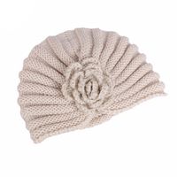 Solid Knitted Flower Beanie Cap