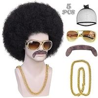5Pcs Mens Afro Wig  Disco Afro Wig 70's Men Short Curly Wig 70s Wigs for Men Disco Mens Wig Disco Afro Wig Black Synthetic Wig for Halloween Party Lightinthebox - thumbnail