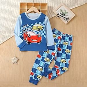 Boys 3D Plaid Car Pajama Set Long Sleeve 3D Print Fall Winter Active Cool Daily Polyester Kids 3-12 Years Crew Neck Home Causal Indoor Regular Fit Lightinthebox