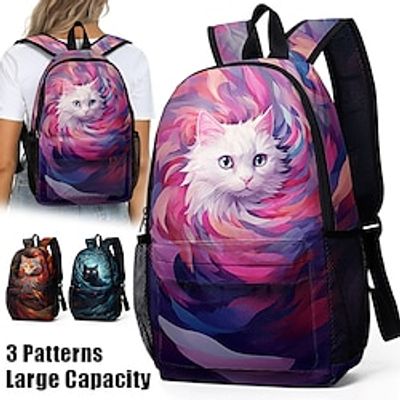 Women's Backpack School Bag Bookbag 3D Print Commuter Backpack Outdoor Cat Polyester Large Capacity Lightweight Durable Zipper Print Red Blue Purple miniinthebox Women's Backpack School Bag Bookbag 3D Print Commuter Backpack Outdoor Cat Polyester Large Capacity Lightweight Durable Zipper Print Red Blue Purple miniinthebox