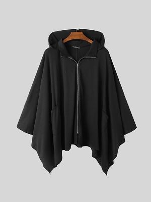 INCERUN Men Asymmetric Hem Loose Causal Hooded Cloak Cape Coat INCERUN Men Asymmetric Hem Loose Causal Hooded Cloak Cape Coat