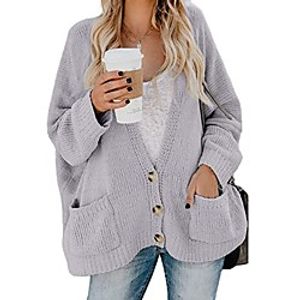 Women's Cardigan Sweater Pocket Knitted Button Solid Color Stylish Long Sleeve Sweater Cardigans V Neck Fall Winter Blue Yellow Gray / Going out miniinthebox