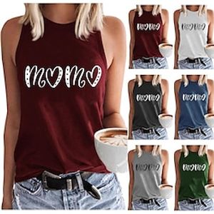european and american cross-border women's vest ebay amazon wish mother's day printed round neck open back sleeveless t-shirt vest Lightinthebox