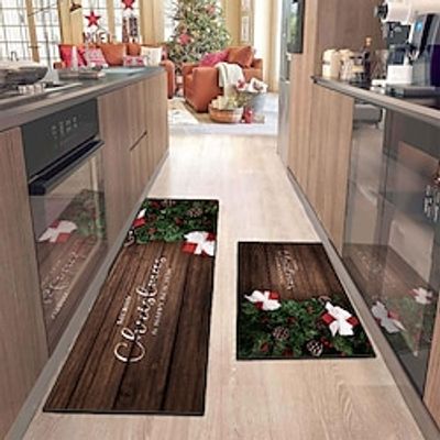 Christmas Floor Mat Household Cartoon Strip Kitchen Mat Anti Slip and Dirt Resistant Mat Doormat for Entry Lightinthebox