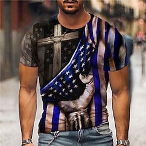 Men's Unisex T shirt Tee 3D Print Graphic Prints Hand National Flag Crew Neck Street Daily Print Short Sleeve Tops Designer Casual Big and Tall Sports Royal Blue  Summer Lightinthebox