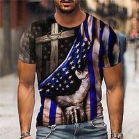 Men's Unisex T shirt Tee 3D Print Graphic Prints Hand National Flag Crew Neck Street Daily Print Short Sleeve Tops Designer Casual Big and Tall Sports Royal Blue  Summer Lightinthebox - thumbnail