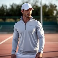 Men's Sport Polo Golf Shirt Sports Daily Wear Quarter Zip Long Sleeve Fashion Comfortable Letter Embroidery Zip Up Spring   Fall Regular Fit Gray Sport Polo Lightinthebox - thumbnail