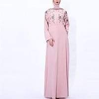 Women's Kaftan Dress Maxi long Dress Black Pink Wine Dark Green Red Long Sleeve Floral Embroidery Embroidered Pocket Spring Summer Crew Neck Elegant Muslim Ramadan Mesh S M L XL XXL miniinthebox - thumbnail