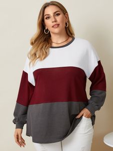 YOINS Plus Size Crew Neck Patchwork Long Sleeves Tee