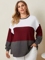 YOINS Plus Size Crew Neck Patchwork Long Sleeves Tee - thumbnail