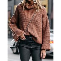 Women's Turtleneck Stylish Sweater Waffle Knit Oversized Solid Color Pullover Jumper Casual Outdoor Daily Fall Winter Black White S M Lightinthebox - thumbnail