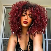 Heat Resistant Synthetic Afro Kinky Curly Hair Wig with Bangs for Women - Natural Looking Hair Replacement for Stylish and Confident Look Lightinthebox - thumbnail