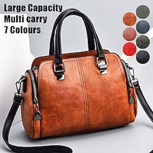 Women's Handbag Crossbody Bag Shoulder Bag Boston Bag PU Leather Outdoor Daily Holiday Zipper Large Capacity Waterproof Durable Solid Color grey blue Denim Blue Rubber powder miniinthebox