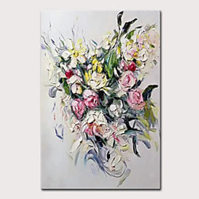 Oil Painting Hand Painted Vertical Floral  Botanical Pop Art Modern Stretched Canvas Lightinthebox