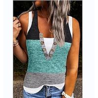 Women's Tank Top Green Color Block Button Print Sleeveless Casual Basic V Neck Regular S miniinthebox